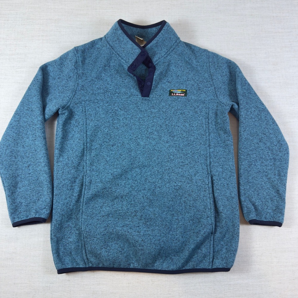 LL Bean Kids XL 18 Sweater Fleece Pullover Blue Heather Snap Mock Neck 300193
